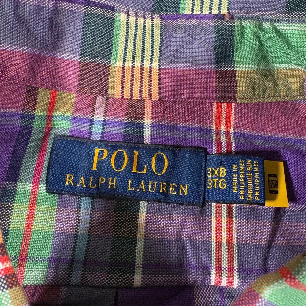 Polo Ralph Lauren Button Down‎ Mens 3XB Purple Green Plaid Flesh Pony Logo